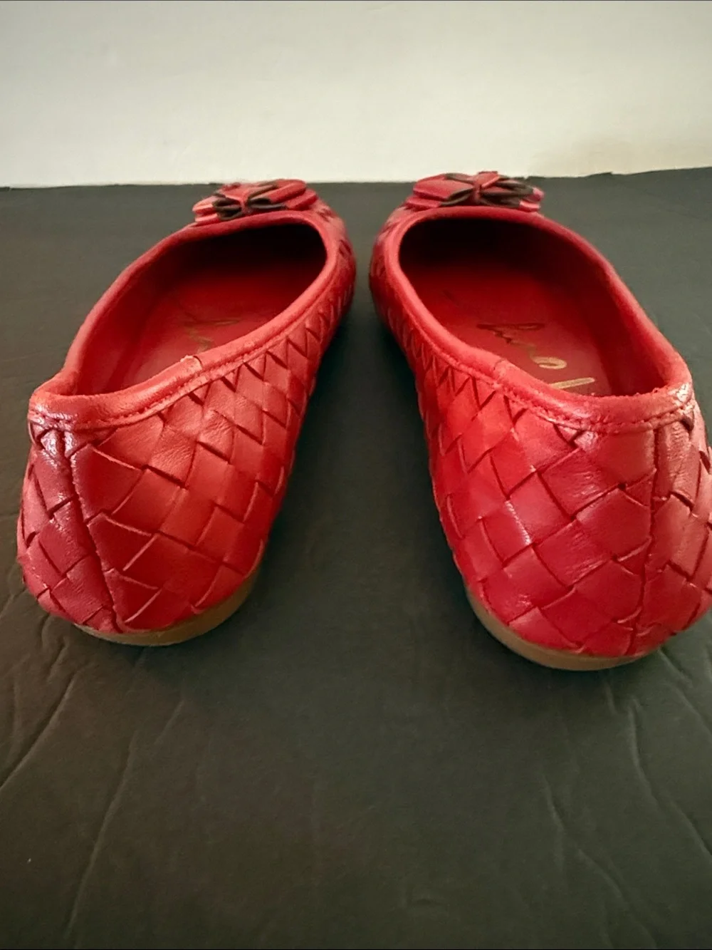 TORY BURCH  Red Woven Leather Ballet Flats 7.5 CORQUETTE Whimsical Workwear